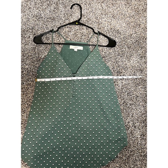 LOFT Petites Green Flower Print Spaghetti Strap Blouse with Vanity Button - Picture 15 of 16